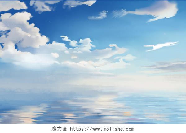 太空手绘蓝天白云自然风景原创插画背景素材